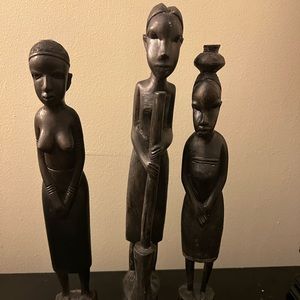 Lot Ebony Wood African Vintage With Hand Carved Tribal Statue